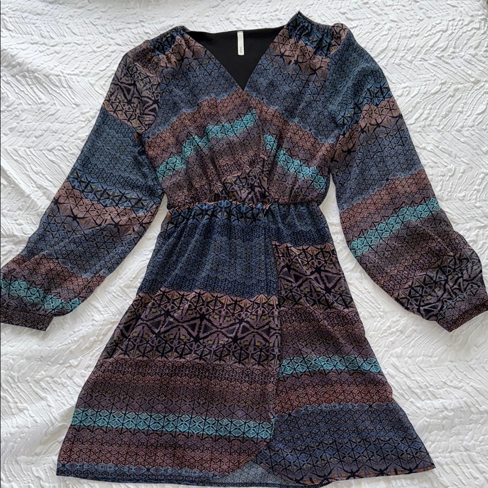 Saga Patterned Long Sleeve Dress Made in USA EUC S
